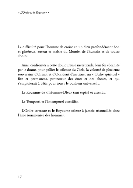 Page 17, extrait de texte de L'Ordre et le Royaume, version littéraire